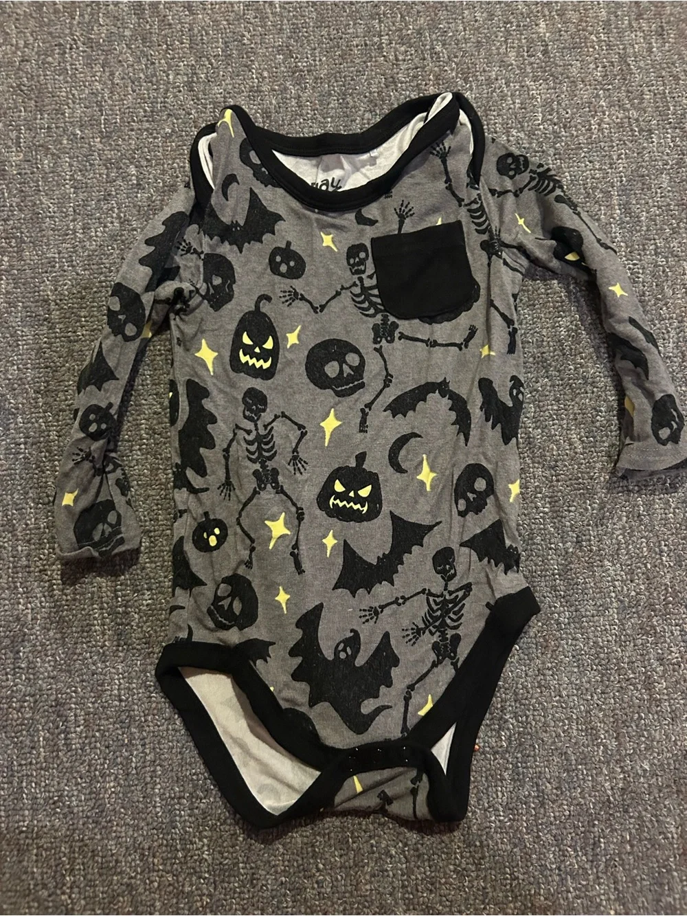 Play Little Sleepies Bamboo Halloween Print Long Sleeve Bodysuit 6-12 month glow